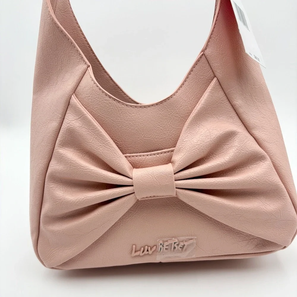 Betsey Johnson LBROSA Hobo Bag Bow Accent Shoulder Bag Purse Taupe NWT‎